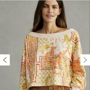 Daily Practice Anthropologie Boatneck Pullover Floral Sweatshirt Loose Sz Small